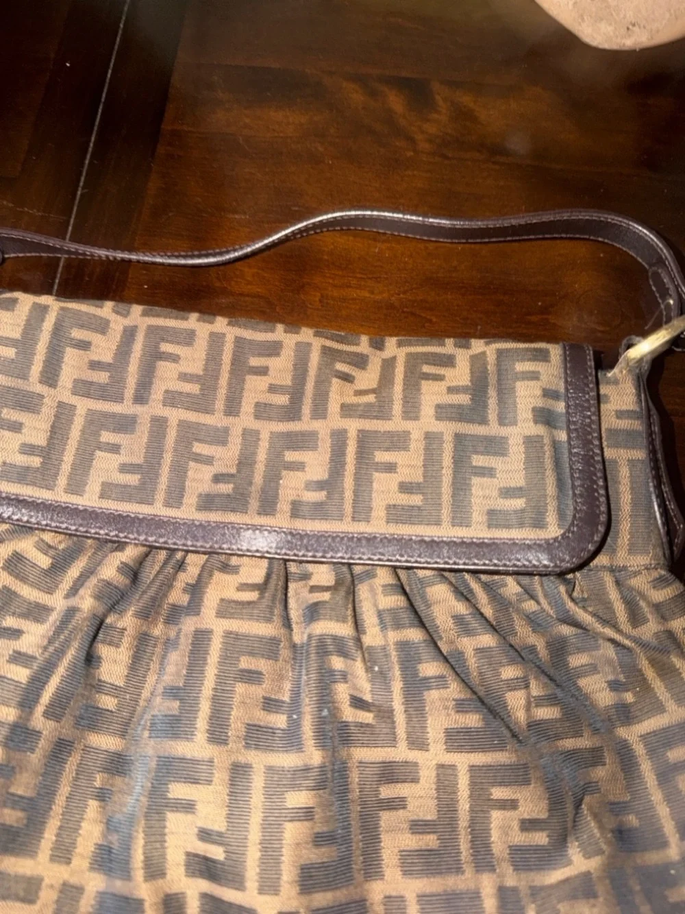 Fendi Black and Brown FF Zucca Shoulder Bag with Logo Charm - Picture 12 of 16